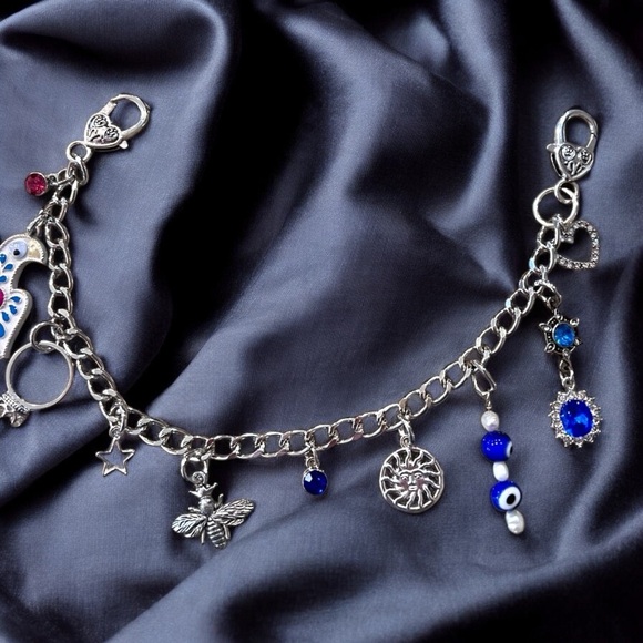 Bag chain Bag charm Silver toned New and Vintage charms Unique One of a kind 11” - Picture 5 of 16